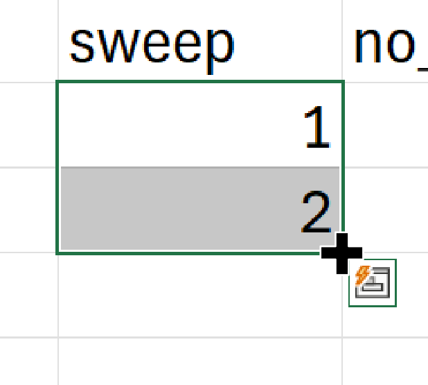 A screenshot of Excel with two cells selected. A plus symbol is present on the bottom right corner of the selection.